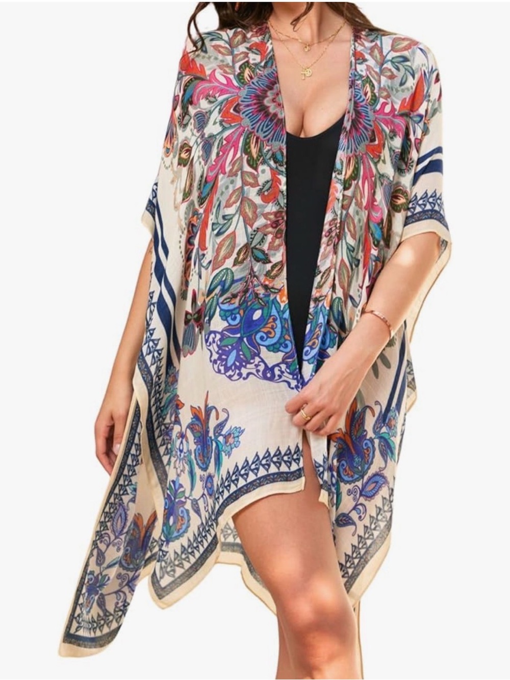 💋BNWT💋Bohemian Floral Kimono Cover-Up in Cream, Blue & Pink